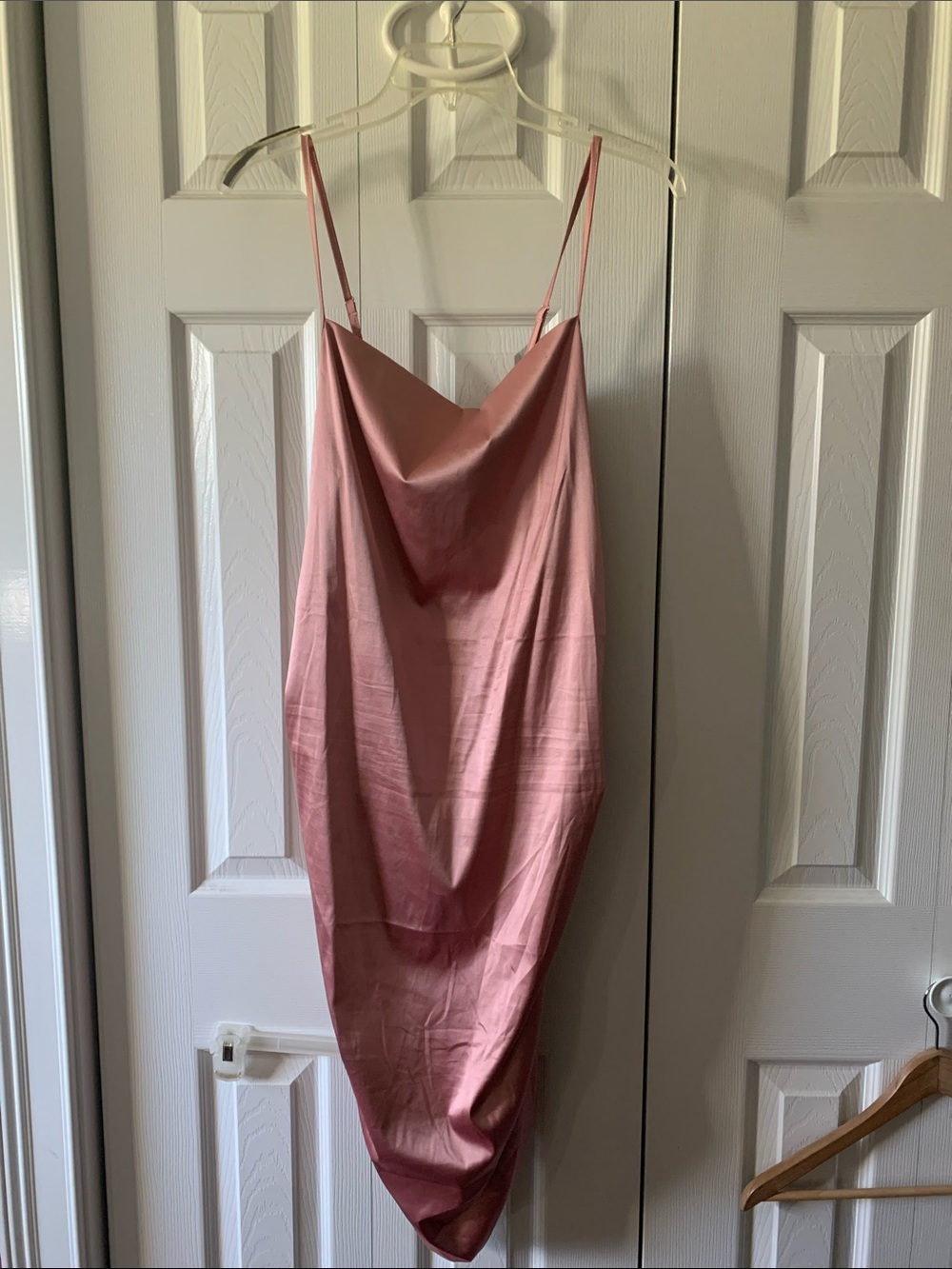 SHEIN Pink Satin Cowl Neck Slip Dress